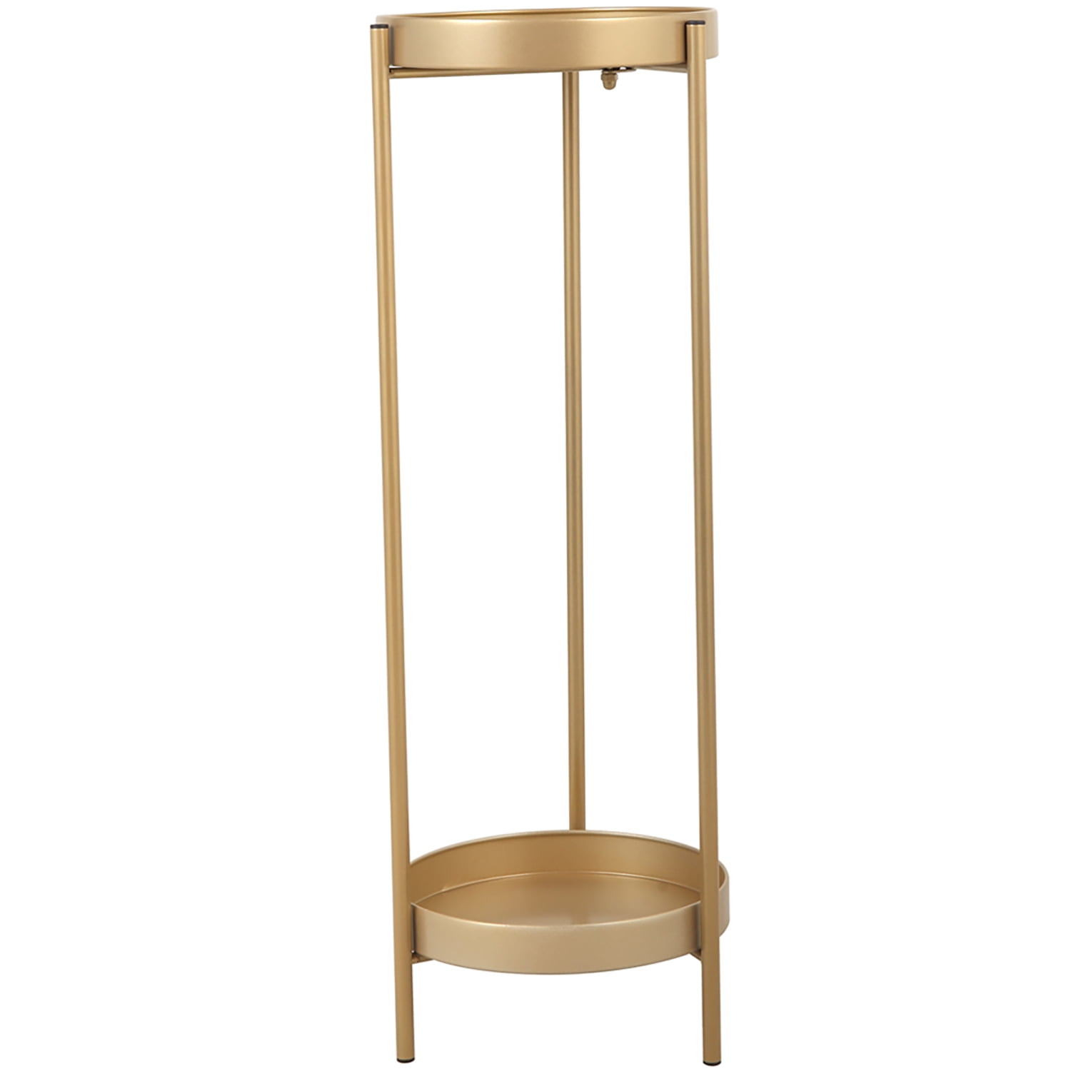 Kadyn Modern Folding Metal 2-Tier Plant Stand, Plant Shelf Rack with 2 Round Trays, Display Shelf, Golden