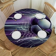 PIKWEEK Soccer Round Fitted Tablecloth Fitted Table Cloth for Round Table Waterproof Wipeable Round Elastic Table Cloth Circular Table Cover with Elastic Edge