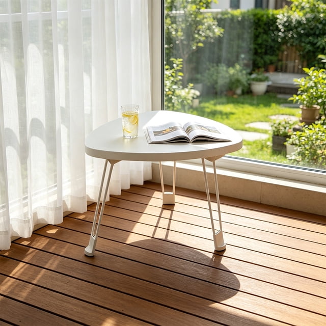 Rewenti Small Table Foldable Sofa Side Table Mobile Small Round Table Small Household Dining Table Outdoor Household