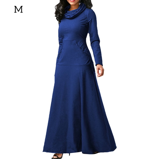 Vestido largo para mujer, color sólido, bolsillo, noche, fiesta, disfraz, azul marino, M seitruly AP000721-10