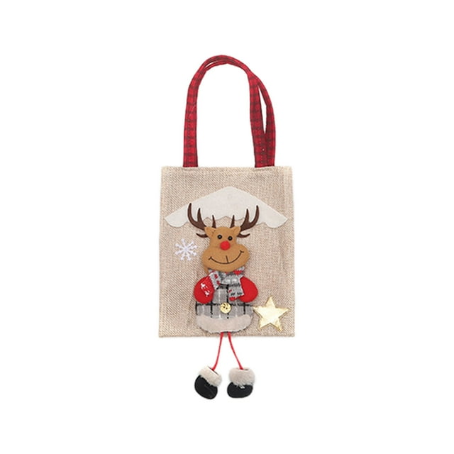 Beige Christmas Gift Doll Bags Small Drawstring Storage Bags Santa Snowman Deer Design For Kids Party Favors And Candy Beige Color 1 Piece 0.07 Pounds