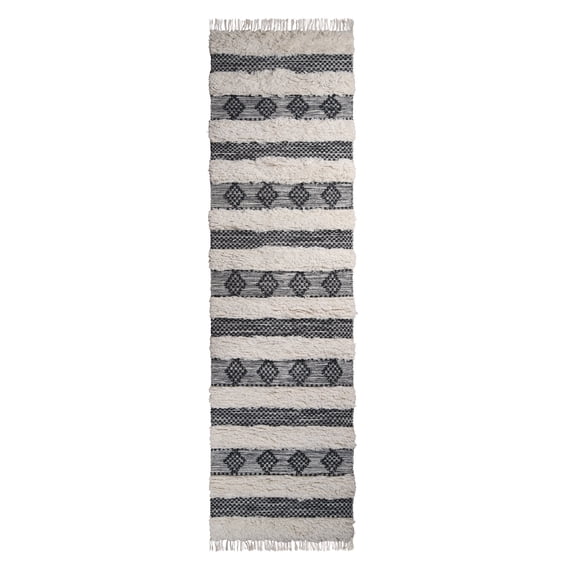 BNM Farmhouse Wool Geometric Runner, 2'6" x 10', Black