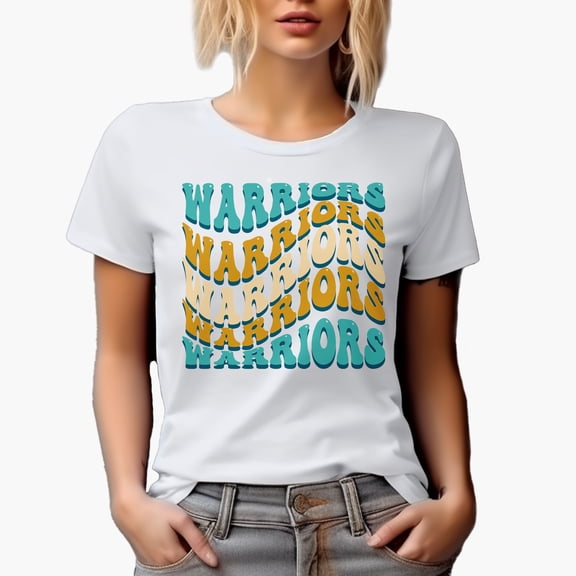 Warriors, Groovy Retro Wavy Text Merch Gift, White T-Shirt, Small