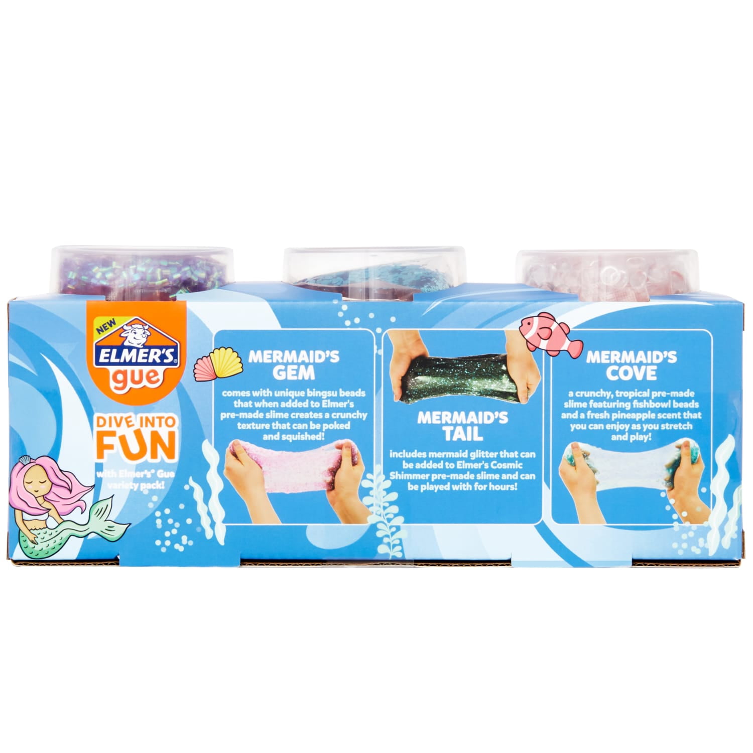 Elmer’s Gue Premade Slime, Mermaid's Paradise Slime Variety Pack, Includes Fun, Unique Add-Ins, Variety Pack, 3 Count