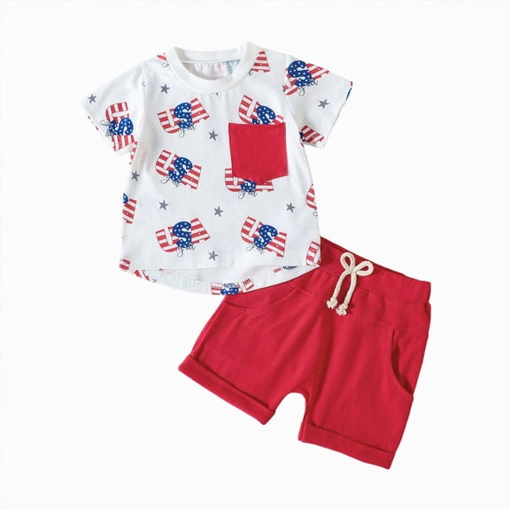 Baby Boy 4th of July Outfits Short Sleeve Tee Shirt Casual Shorts 2Pcs Fourth of July Summer Outfit Kaprioy Boy Outfits