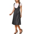 thumbnail image 4 of Vestido con tirantes INSPIRE CHIC para mujer, vestido midi de mezclilla con botones en la parte delantera, escote en U clásico, con bolsillos, talla XL, color negro, 4 of 6
