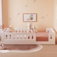 thumbnail image 3 of Jopath Twin Size Platform Bed with Guardrail, Wood Floor Bed for Boys Girls White, 3 of 9