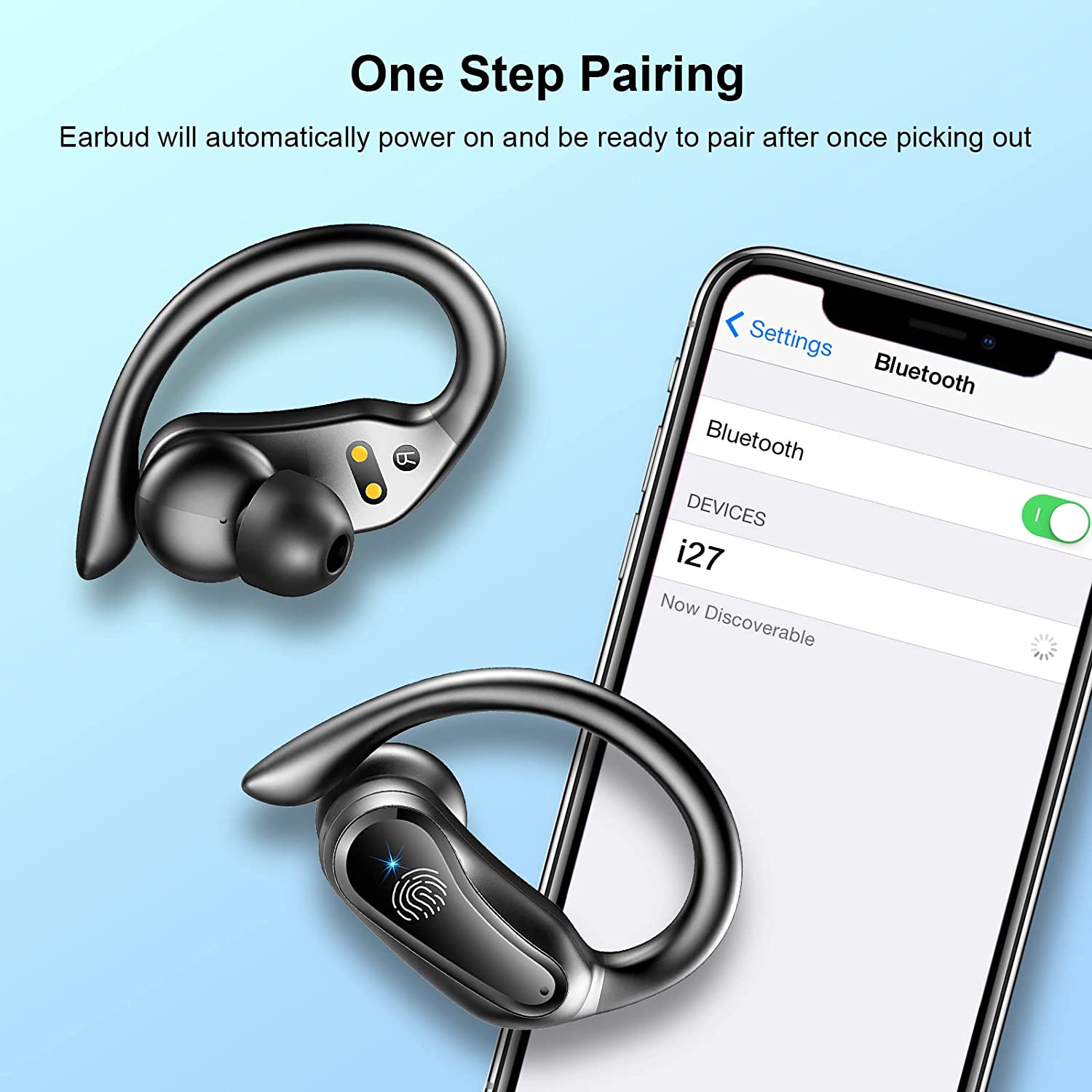 for Samsung Galaxy S23/S22/S21 Bluetooth 5.1 Headphones with Dual LED Digital Display 42Hrs Playtime, IP7 Waterproof Running Headphones with Earhooks & Mic - image 5 of 5