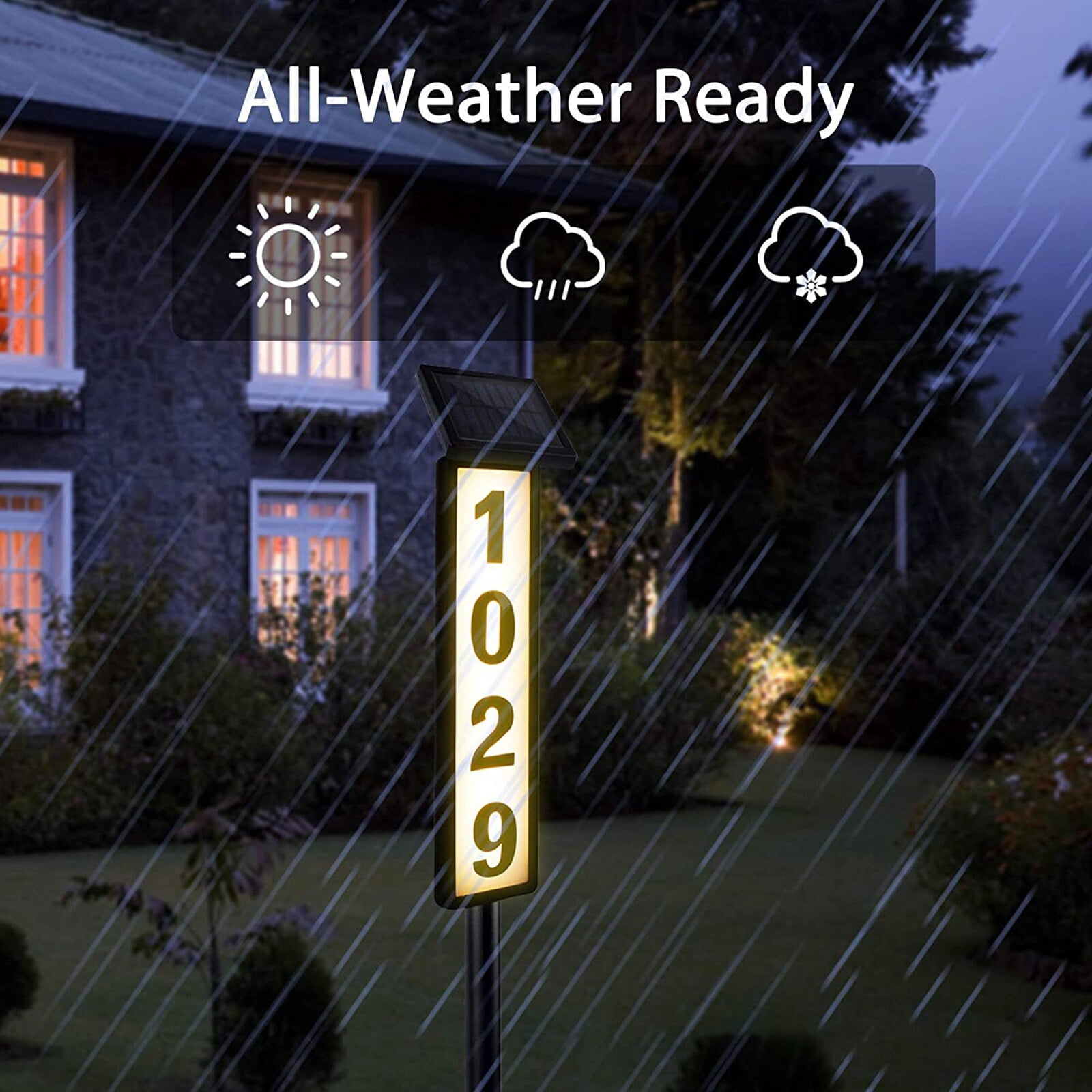 Solar Address Sign, House Numbers for Outside, Lighted Address Plaque Outdoor Waterproof, Illuminated LED Address Numbers for Yard Home