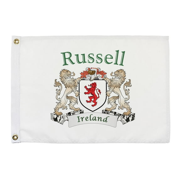 Russell Irish Coat of Arms Small White Flag - 16"x10.5" inches