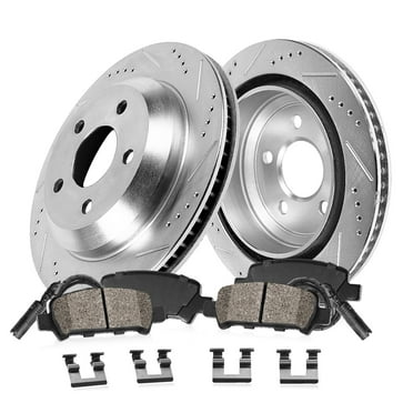 Callahan Brake Parts Brake Kit for Mercedes-Benz C300 2015-2021, Mercedes-Benz C350e 2016-2018, Mercedes-Benz C400 2015 Rear Drilled and Slotted Brake Rotors with Ceramic Brake Pads EBYK044660
