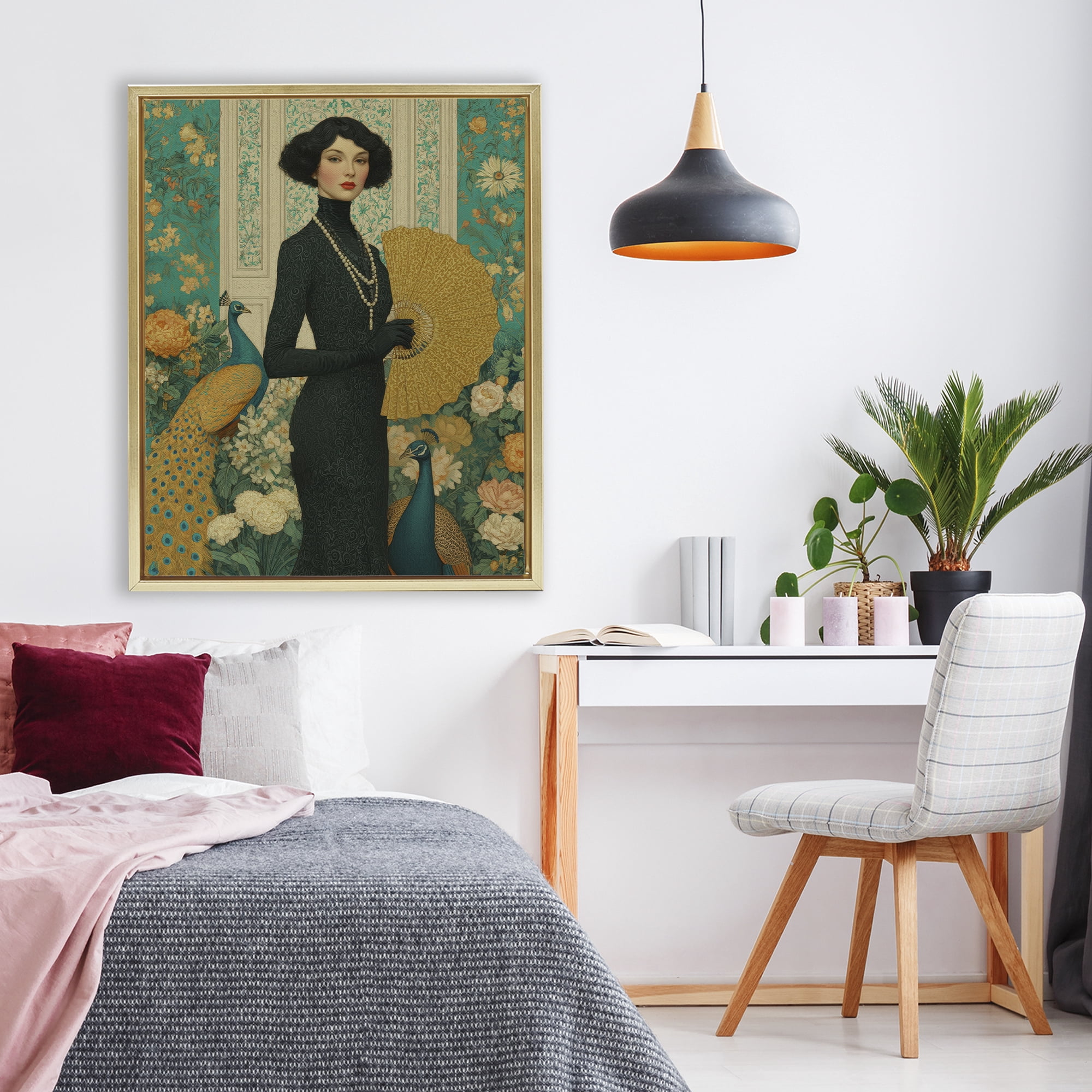 Stupell Industries Floral Velvet Reign Gold Framed Floater Canvas Wall Art, design by A Barefoot Stylist