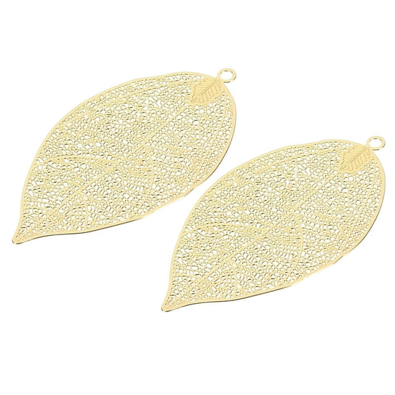 2.4"/60mm Leaf Pendants, 2 Pack Alloy Tree Leaf Beads Bulk Leaves Charm for Jewelry Making Style 4, Golden