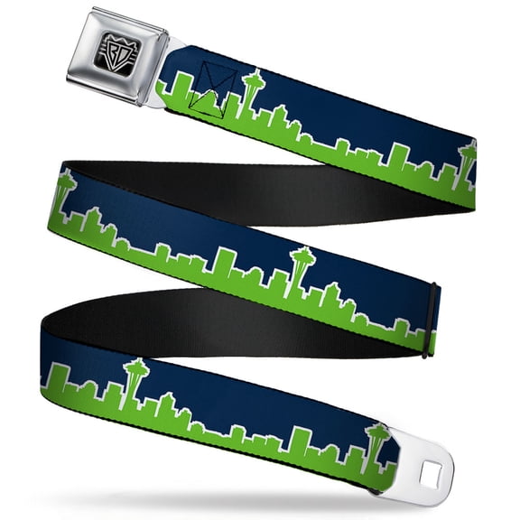 Buckle-Down Belt, Seatbelt Buckle Belt, Seattle Skyline Navy Lime Green, 30 to 44 Inches