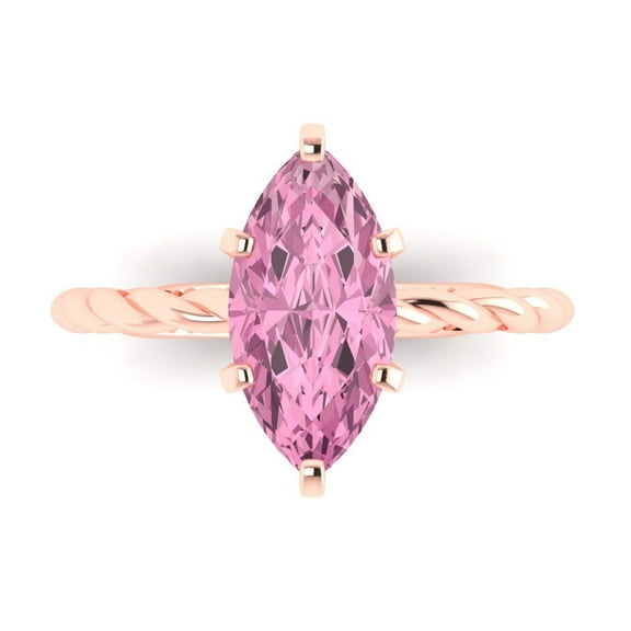 Solitaire Engagement Ring for Women - 2ct Simulated Pink Diamond in 14K Rose Gold Promise Ring