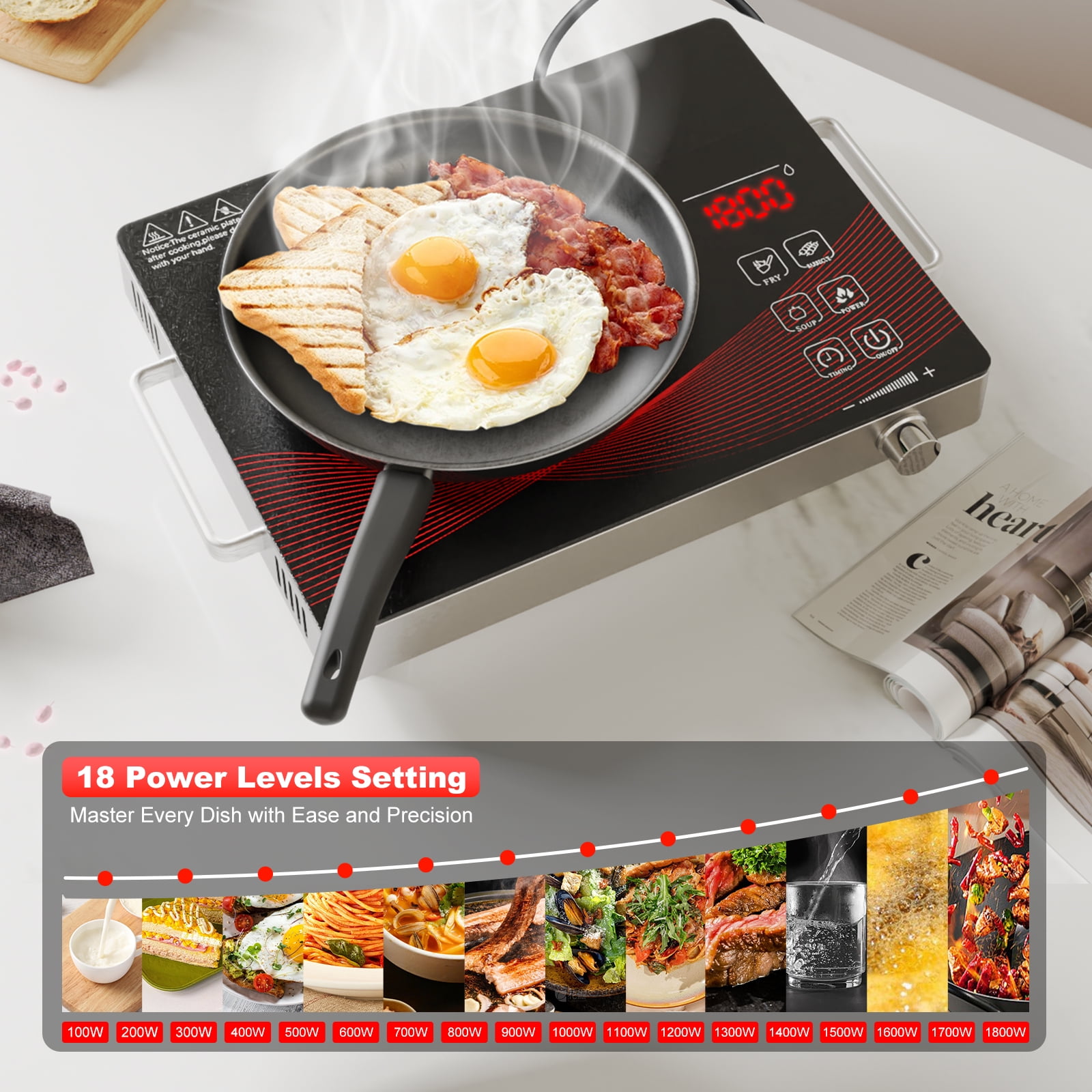 Graceall 1800W Infrared Hot Plate for Cooking, Portable Single Burner Electric Stove, Compact Ceramic Cocinas Electricas de Mesa with Timer, Adjustable Power, and Safety Protection for Home & Outdoor