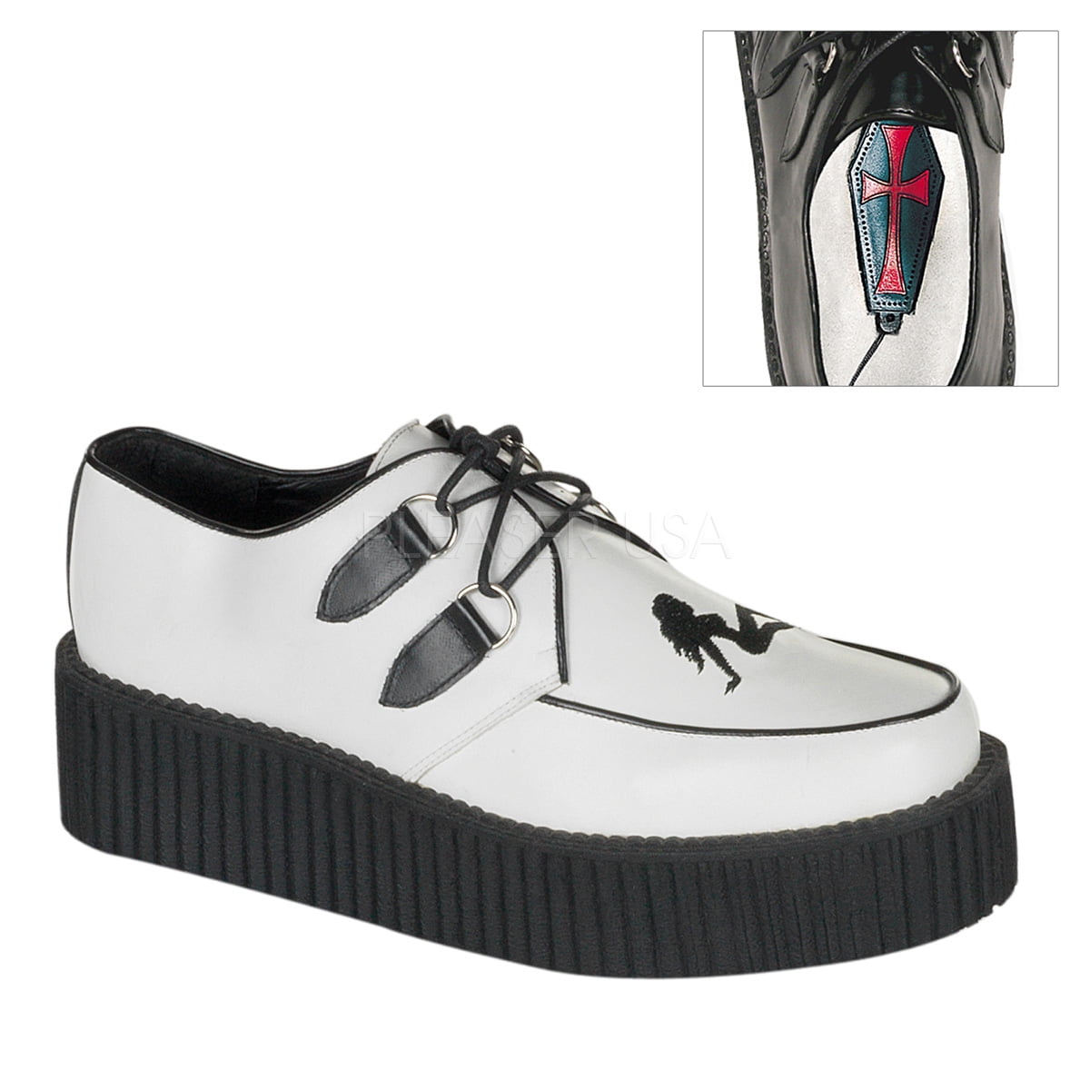 *2" P/F Wht LeatherTrucker Girl Creeper Shoe White Leather, 6