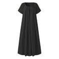 thumbnail image 4 of Bigersell Women Dresses Ladies Casual Solid Color Round Neck Pleated Big Swing Short Sleeve Dress Female Dresses for Special Occasions Regular Mini Dresses, Style 37364, Black 3XL, 4 of 5