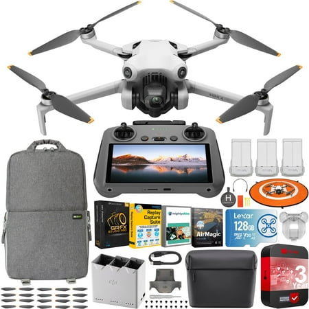 DJI Mini 4 Pro Folding Drone with RC 2 Remote (With Screen) Fly More Combo, 4K HDR Video, Under 249g, Omnidirectional Sensing, 3 Batteries Bundle with 3 Year CPS Extended Warranty & Accessories