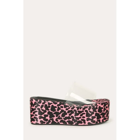 

Lady Godiva Pvc Vamp Platform Wedge Slide Sandal Color: Pink Leopard Fabric Size: 9.0