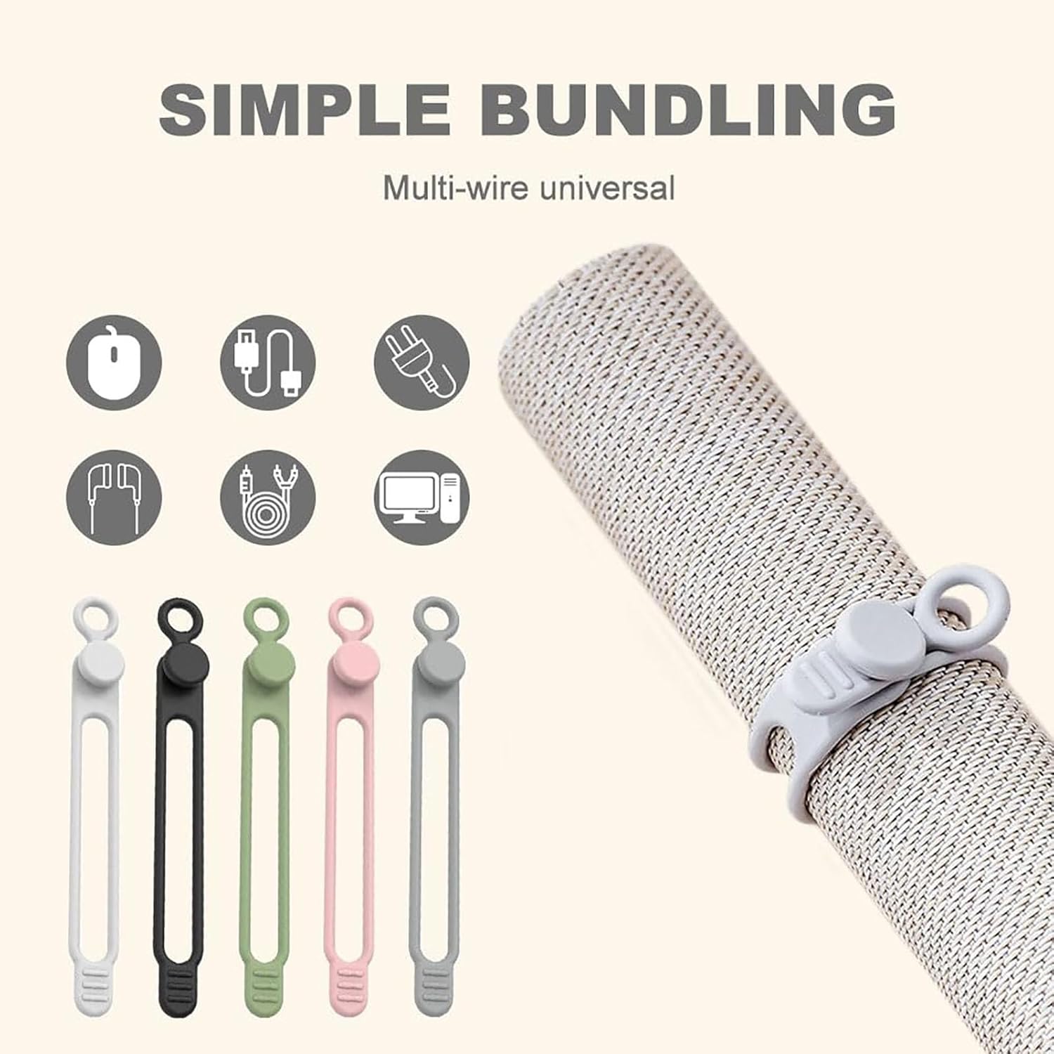 Cable Organizer, 2026 New Silicone Cable Organizers, Multipurpose Elastic Cord Bundling Straps, Portable Cable Management for Home Office (30)
