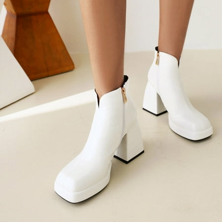 

Hueook Platform Boots Women Ankle Bare Boots Solid Round Shoes High Heel Causal Short Rube Booties Ankle Boots For Women