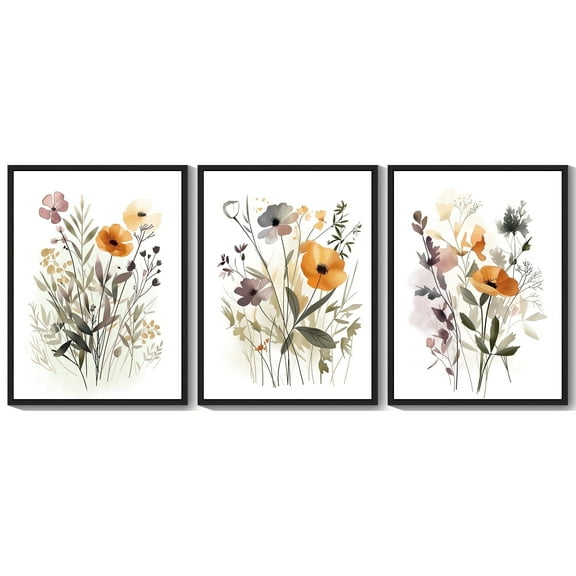 Drsoum Bohemian Flower Wall Decor for Bathroom Office Boho Leaf Artwork Ready to Hang 11x14in4pcs Black Framed