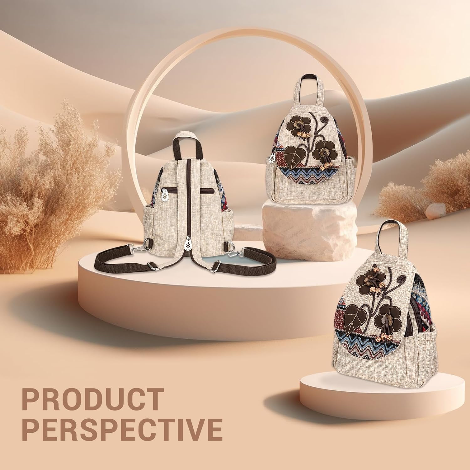 Backpack for Women, Boho Crossbody Sling Bags for Women with Cute Hand-woven Pattern Mini and Small Backpack (Flower)