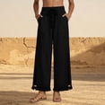 thumbnail image 2 of Tisuna Linen-Cotton Pants For Women High Waisted Wide Leg Trousers With Boho Style Comfortable Fashion Ladies Beach Vacation Loose Pants Black Size L, 2 of 4
