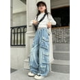 thumbnail image 4 of Girl's Pants Stylish Cargo Jeans Straight Leg Wide Fashionable Fall Denim Trousers, 4 of 8