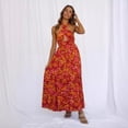 thumbnail image 2 of New Spring/Summer Women's Sexy Strappy Halter Neck Slit Floral Print Vacation Dress, 2 of 6