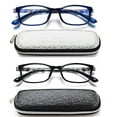 thumbnail image 1 of EYEURL Black Computer Reading Glasses 2 Pair Blue Light Blocking 1.75 Magnification Stylish Readers for Women Men Rectangular Frame Transparent Lens and Hard Case, 1 of 4
