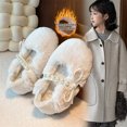 thumbnail image 2 of HAUXUN-GKids Fuzzy Shoes Girls Cotton Shoes 1-10 Years, Pearl Bow Non- Soft Sole Outdoor Warm Shoes, Autumn Winter -Lined Fuzzy Footwear(Beige,13), 2 of 8