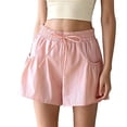 thumbnail image 2 of IUYRTFE Women Solid Color Drawstring Waist Shorts with Pockets Casual Loose Summer Bottoms, 2 of 7