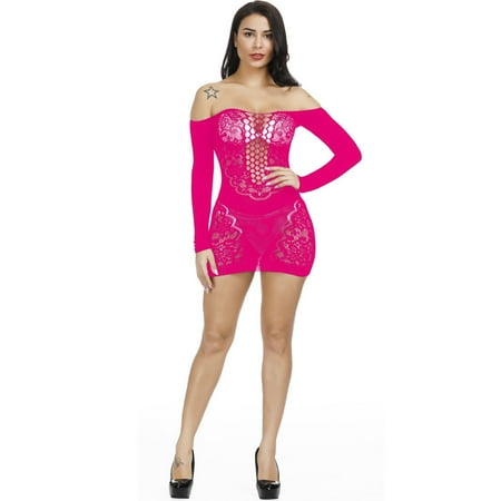 Generic Sexy Lingerie Sexy Sling Fishnet Clothes Skinny Hollow-out See-through Hip Skirt Long Sleeve Jacquard plus Size