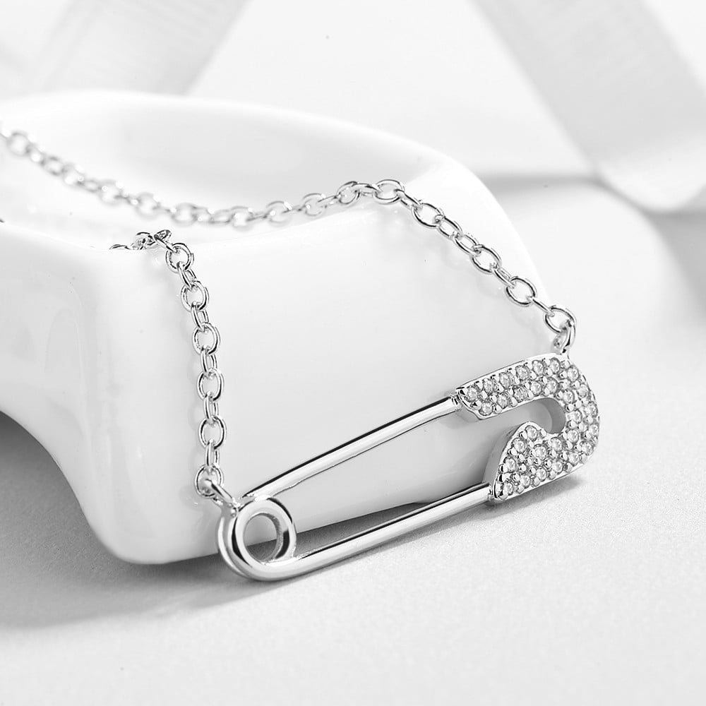 18K White Gold Safety Pin Pendant with Swarovski Crystals Walmart
