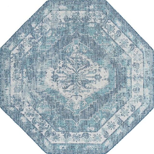 Unique Loom Tapis Traditionnel en Plein Air 7' 10 x 7' 10 Octogone Bleu/ivoire