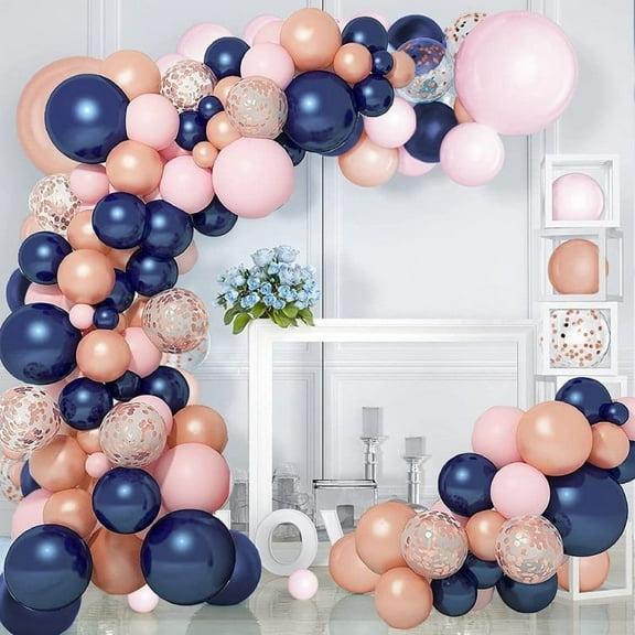 AOWEE Gender Reveal Balloon Garland Kit, Navy Blue Rose Gold Pink Balloon Arch with Confetti Latex Balloons Blue Foil Star for Baby Shower Birthday Wedding Graduation Pregnancy Announcement