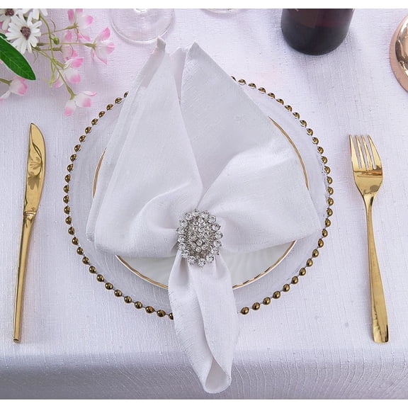 Wedding Linens Inc. (10 pcs) 20" x 20" Sequin Paillette Poly Flax / Burlap Napkins - White