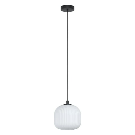 

Mantunalle - 1-Light Pendant - Black Finish - White Ribbon Glass Shade
