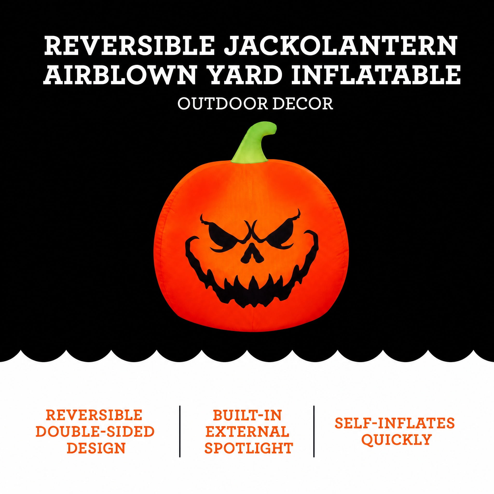 Reversible Jack-o'-Lantern Airblown Yard Inflatable, Multicolor, 3', Halloween by Way To Celebrate