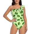 thumbnail image 2 of Picia Broccoli Vegetables Pattern Women's One Piece Swimsuits,One Shoulder Swimwear Asymmetric ,Ruffle Monokinis Bathing Suits,High Waisted Flattering Bathing Suits-Small, 2 of 8