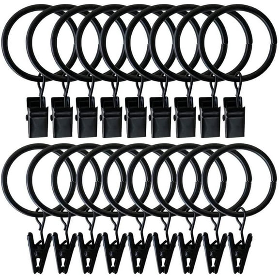 1.5 inch Curtain Rings, 20 Pcs Black Curtain Hooks, Rustproof Metal Curtain Rings with Clips, Solid Curtain Clips with Rings, Decorative Vintage Curtain Hooks