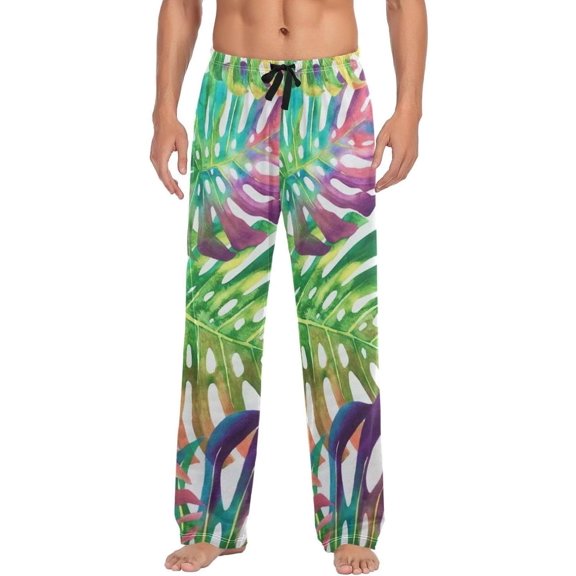 Tropical Palm Leaves Ghost Pajama Pants, Men's Lounge Pants Light with Drawstring and Pockets, Christmas New Year Birthday Father's Day Gifts
