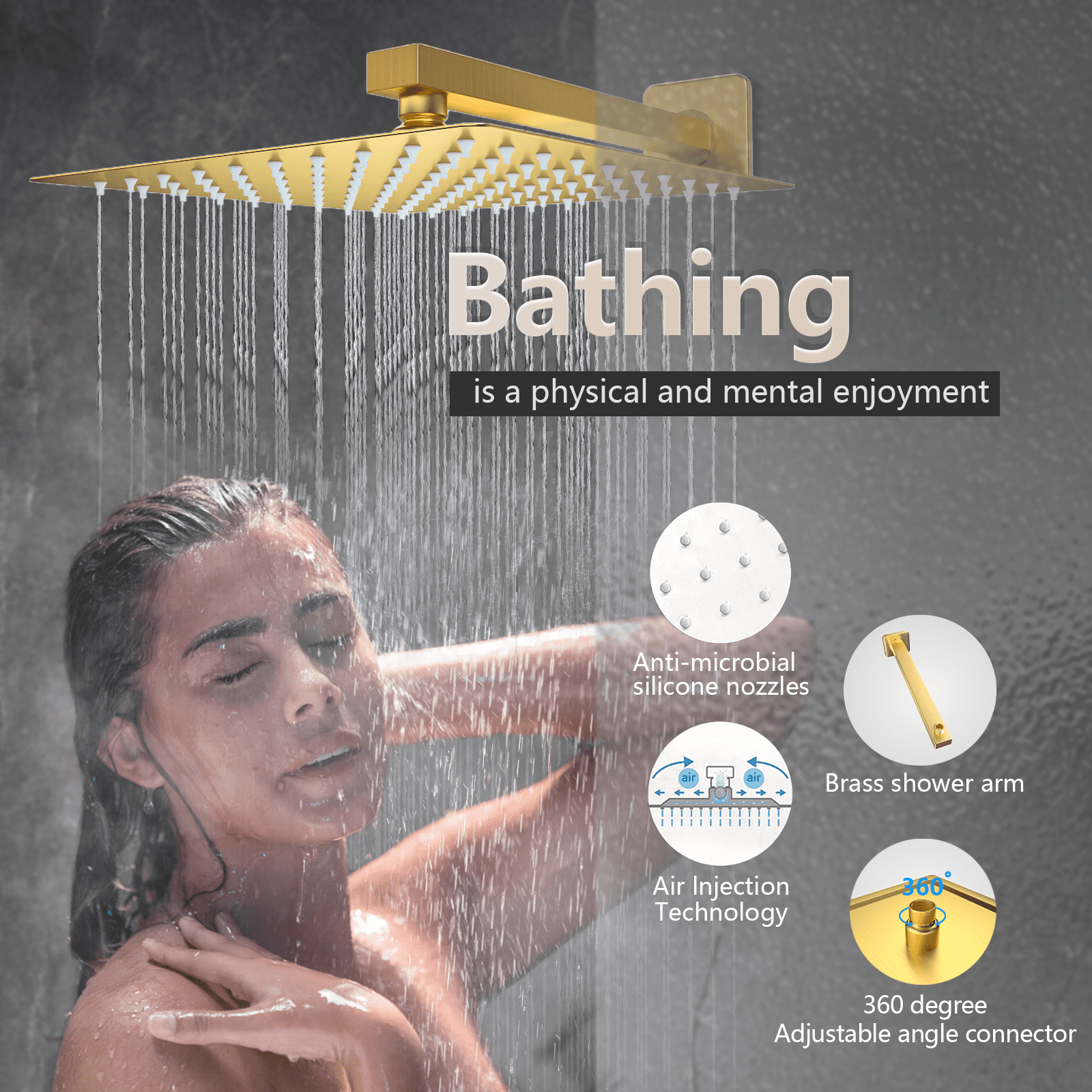 Fatspas Shower System, 12 inch Wall Mounted Brushed Gold Shower Faucet Set for Bathroom with High Pressure Rain Shower Head and Handheld Shower Head Set, Shower Combo Set with Valve Body