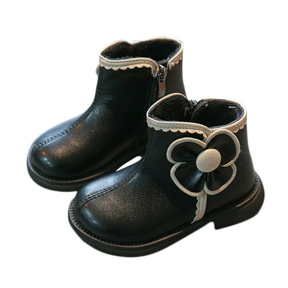 Viluyesy Girls Boots Flat Bottom Non Slip Soft Sole Round Head Arch Support Fall and Winter Shoes for Girls Black US 13.5