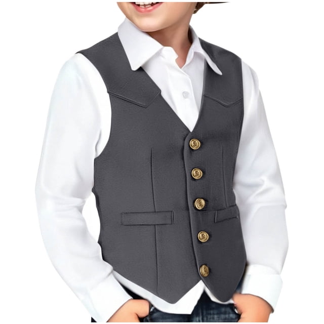 YUNAFFT Boys Suede-Like Vest Western Style Button Front Sleeveless Lightweight Spring Fall Jacket 3-12Y