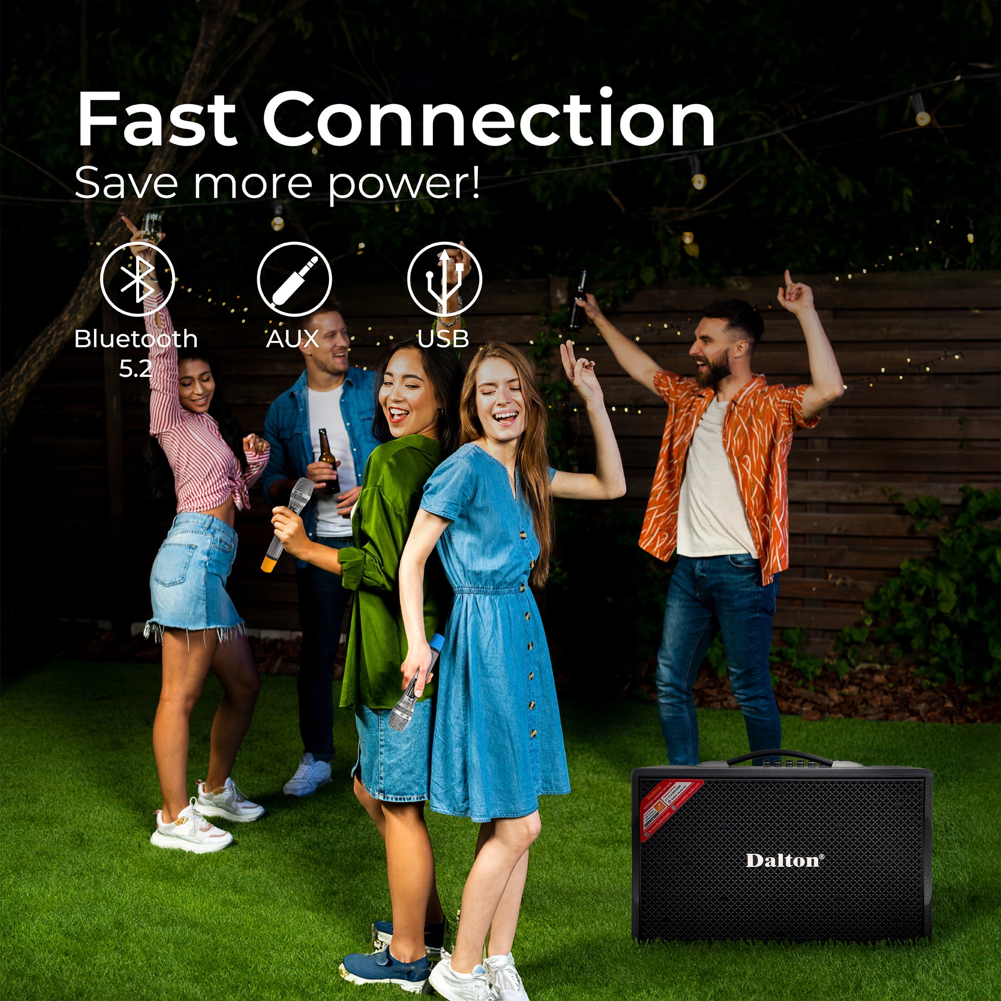 DALTON KS10Pro Portable Bluetooth Speaker for Adults, Kids 300W | 2 UHF Microphones | 10" Woofer | Bass/Treble Adjustment | USB/AUX | Car Outdoor Indoor Party Gifts