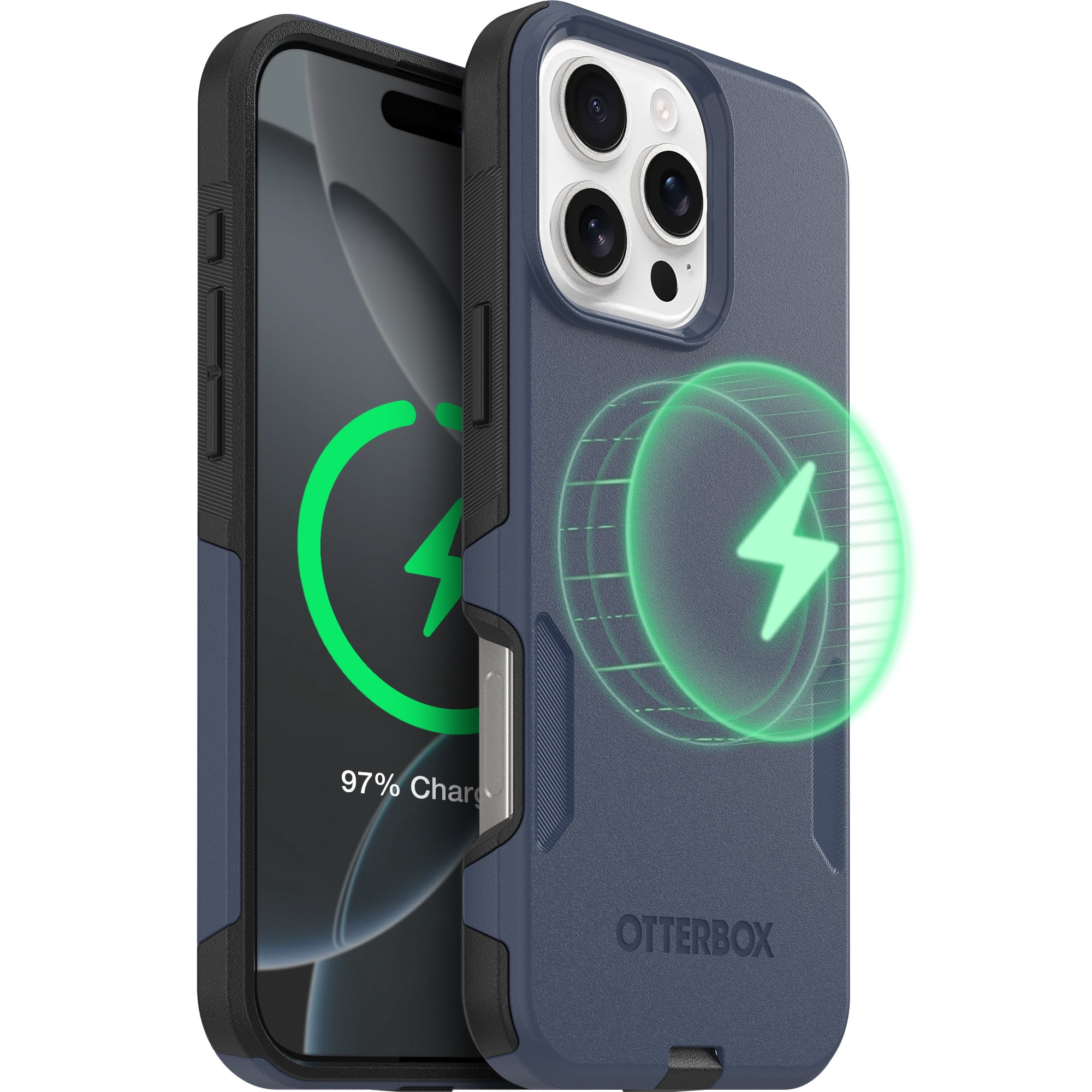 OtterBox iPhone 16 Pro Max Commuter Series MagSafe Case - Thin & Tough, Dual Layer with Port Protection and Built-In Anchors - Blue & Black
