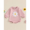 thumbnail image 2 of EYIIYE Barboteuse une Pièce pour Bébé Fille 0 3M 6M 12M 18M Manches Longues Col Rond Justaucorps Pulls Broderie Fleur Chandails en Molleton Combinaisons Lin Ample Décontracté Quotidien Printemps Automne Vêtements, 2 of 7